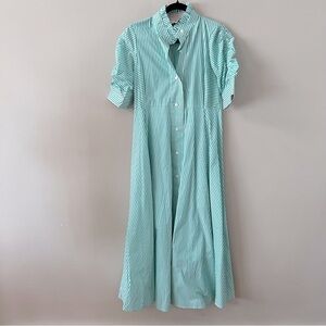 Tuckernuck a line Midi shirt dress Ladies size small Green white stripe
